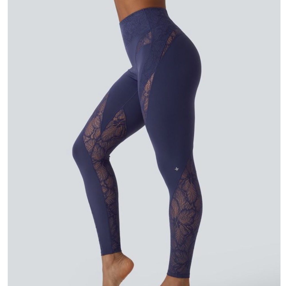 HALARA SoftlyZero High waisted Navy Lace cross over Leggings NWT